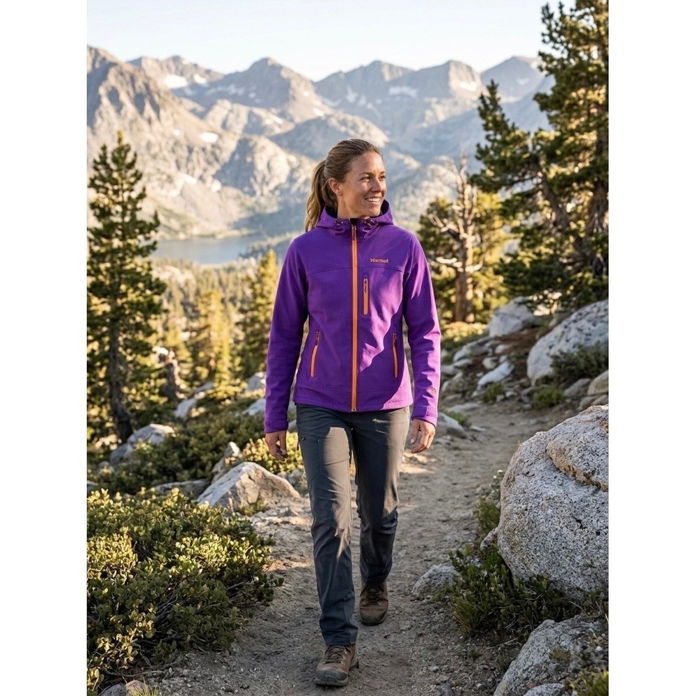 Marmot M3 Softshell Hooded Jacket Womens Small Purple Orange Full Zip Hiking